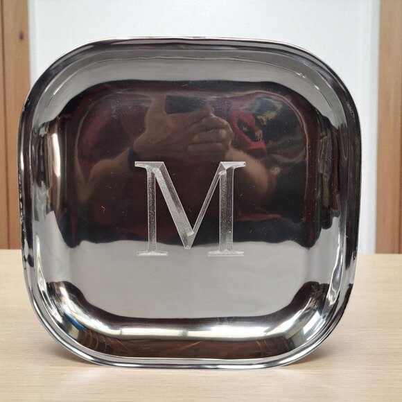 Mariposa 10" Square Serving Tray Silver Tone Monogrammed M as shown - Picture 7 of 7